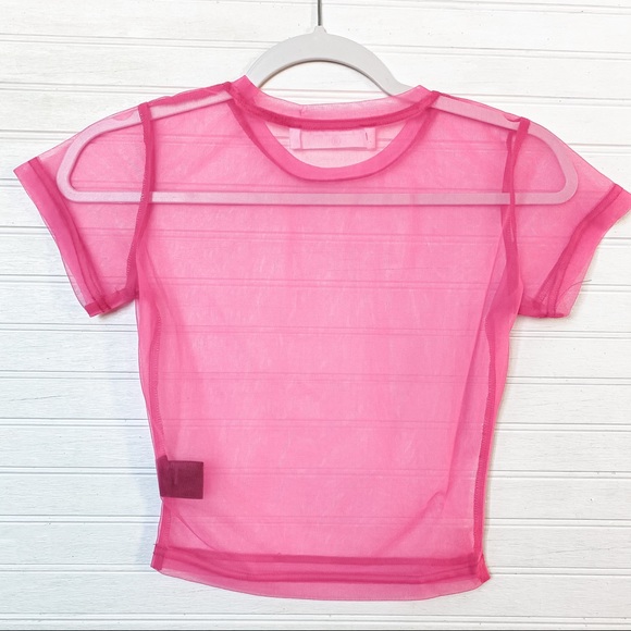 Emma & Sam Crew Neck Crop Top Mesh Pink Small - Picture 4 of 4